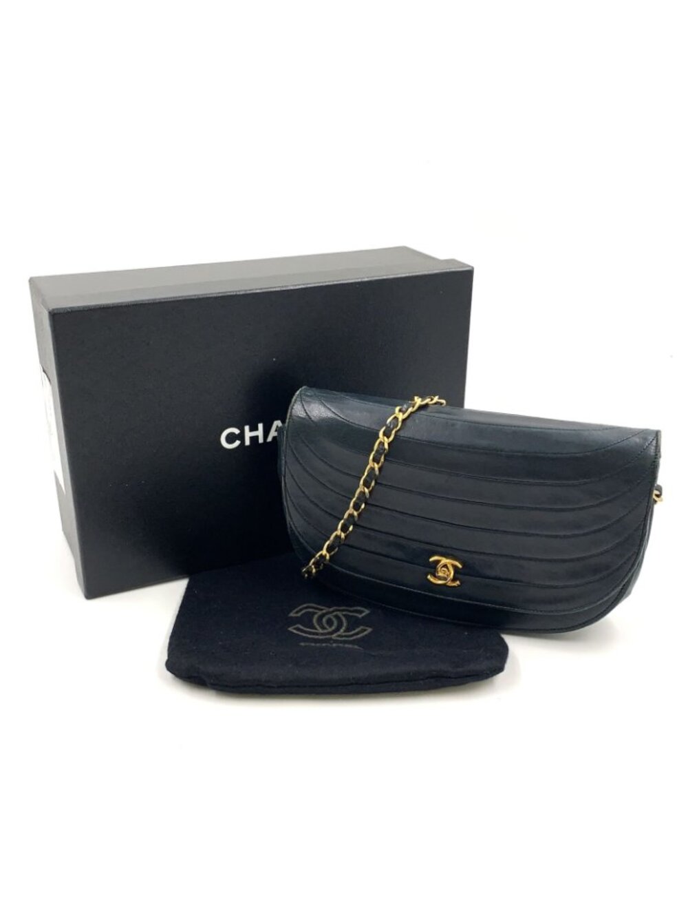 Chanel Half Moon Unknown Lambskin Black Shoulder Bag Gold - Picture 15 of 15